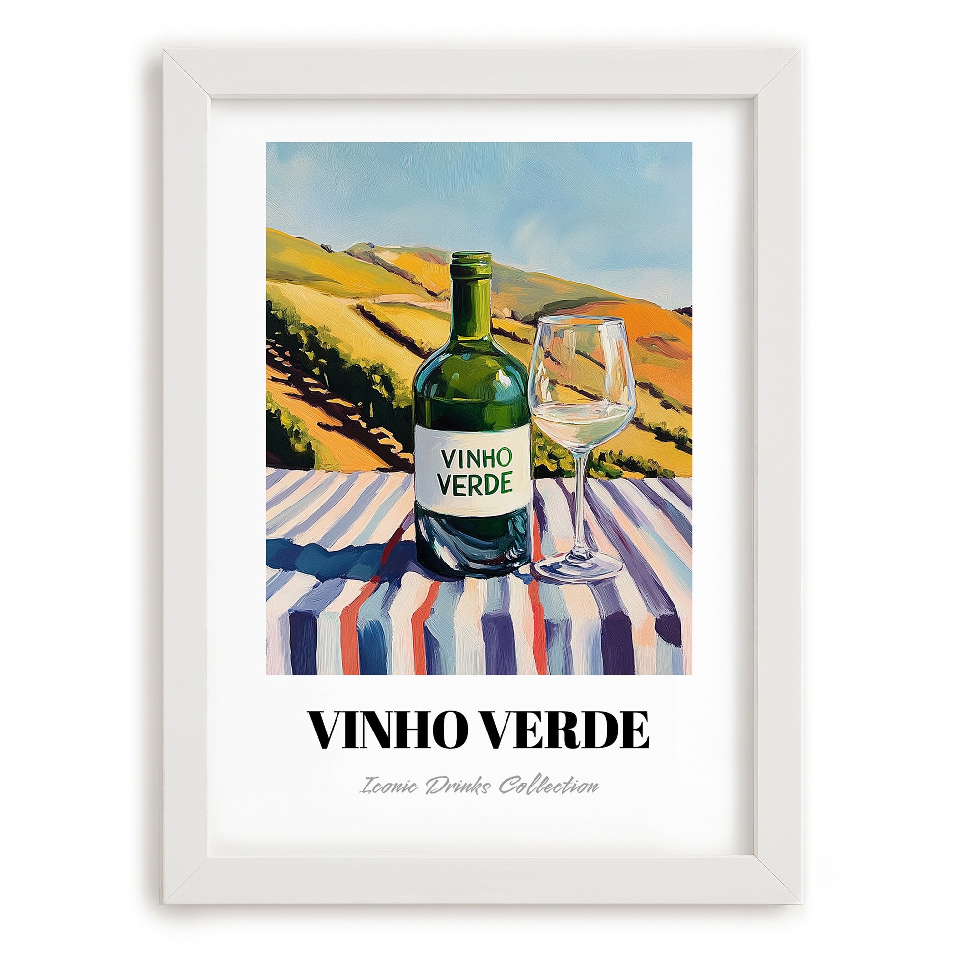 Vinho Verde – Portuguese Hillside Café View, Portuguese Wine Wall Decor, placed in minimal white frame