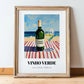 Vinho Verde – Portuguese Seaside Café Scene, Portuguese Wine Painting, in wooden frame leaning on the floor