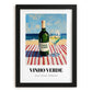 Vinho Verde – Portuguese Seaside Café Scene, Portuguese Wine Painting, in sleek black frame