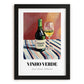 Vinho Verde – on Striped Tablecloth, Portuguese Wine Poster, in sleek black frame