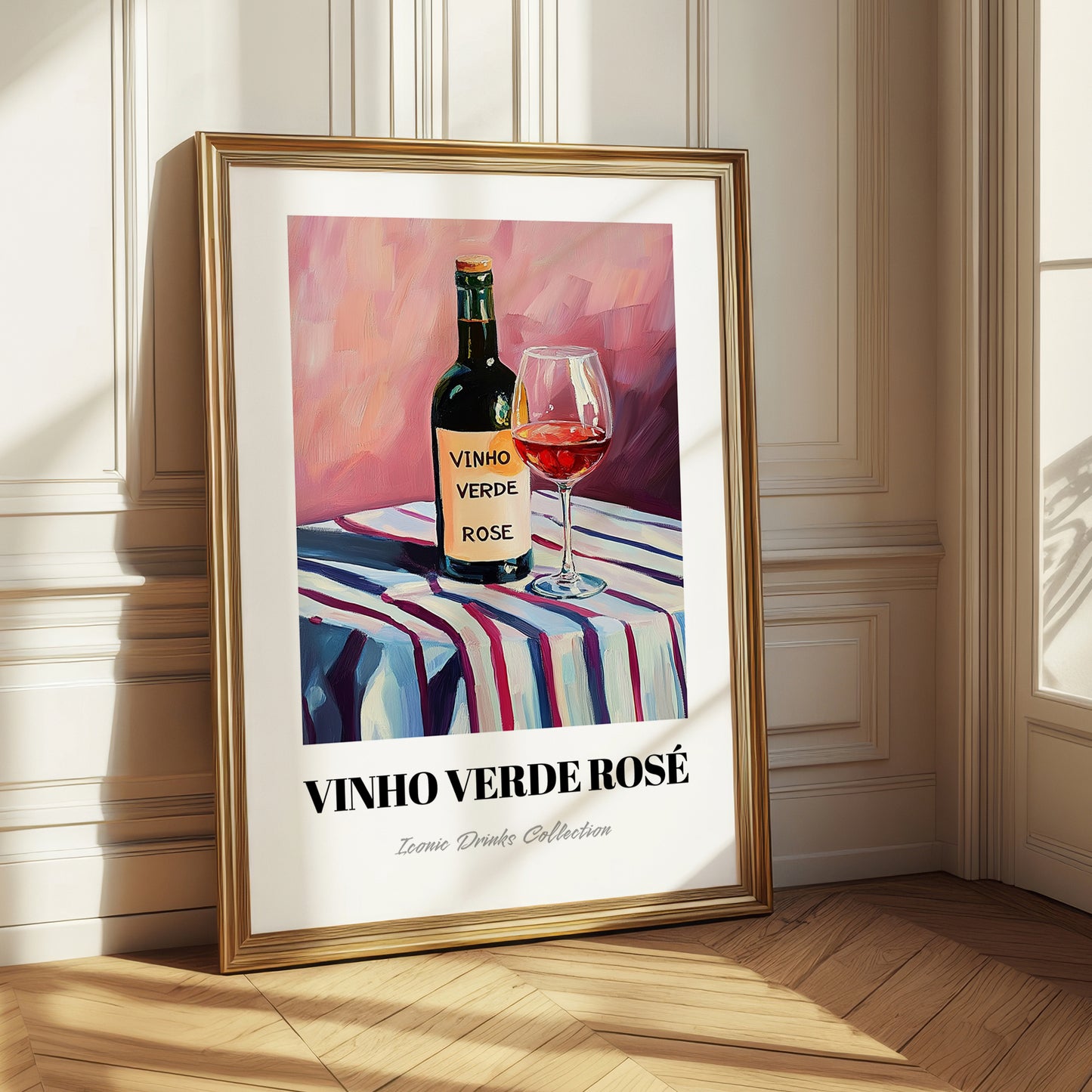 Vinho Verde Rosé – on Striped Tablecloth, Portuguese Wine Wall Decor