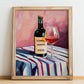 Vinho Verde Rosé – on Striped Tablecloth, Portuguese Wine Wall Decor, no-text version framed in wood
