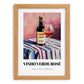 Vinho Verde Rosé – on Striped Tablecloth, Portuguese Wine Wall Decor, set in oak frame