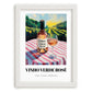Vinho Verde Rosé – Portuguese Hilltop Café Scene, Portuguese Wine Illustration, placed in minimal white frame