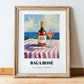 Baga Rosé – Portuguese Seaside Scene, Portuguese Wine Poster, in wooden frame leaning on the floor
