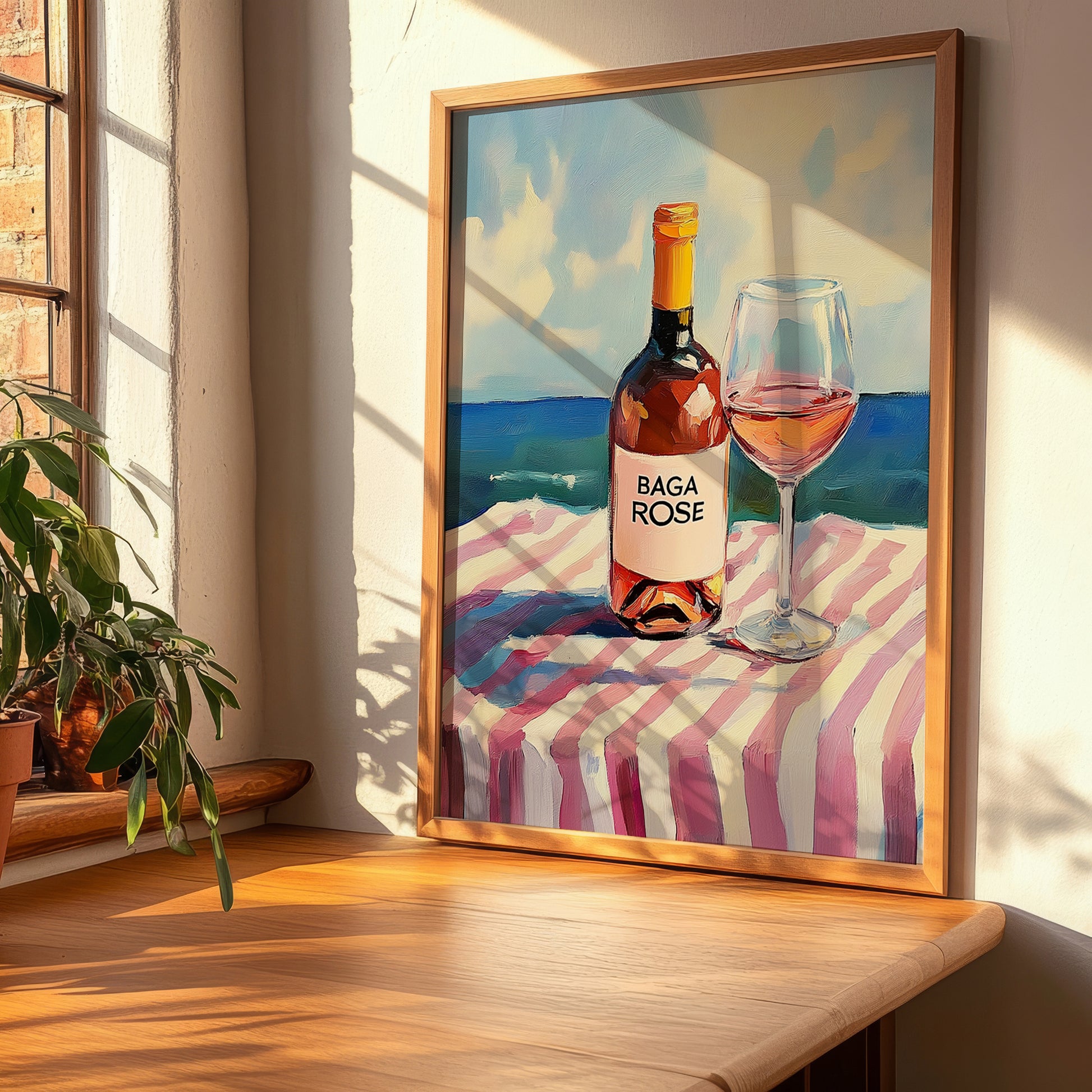 Baga Rosé – Portuguese Seaside Scene, Portuguese Wine Poster, clean layout with no caption