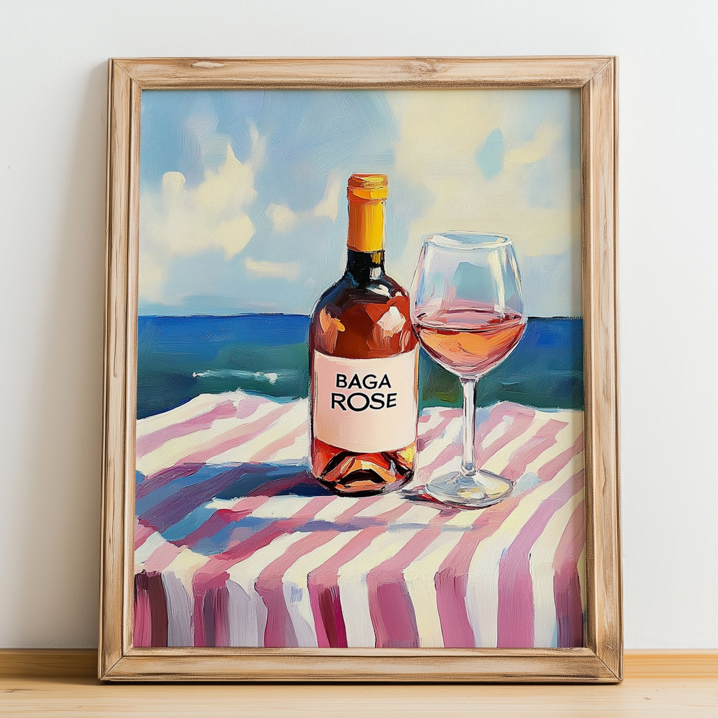 Baga Rosé – Portuguese Seaside Scene, Portuguese Wine Poster, no-text version framed in wood