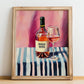 Baga Rosé – on Striped Tablecloth, Portuguese Wine Still Life, no-text version framed in wood