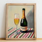 Espumante Bairrada – on Striped Tablecloth, Portuguese Sparkling Wine Painting, no-text version framed in wood