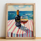 Port – Portuguese Seaside Café Scene, Portuguese Dessert Wine Illustration, no-text version framed in wood