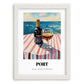 Port – Portuguese Seaside Café Scene, Portuguese Dessert Wine Illustration, placed in minimal white frame