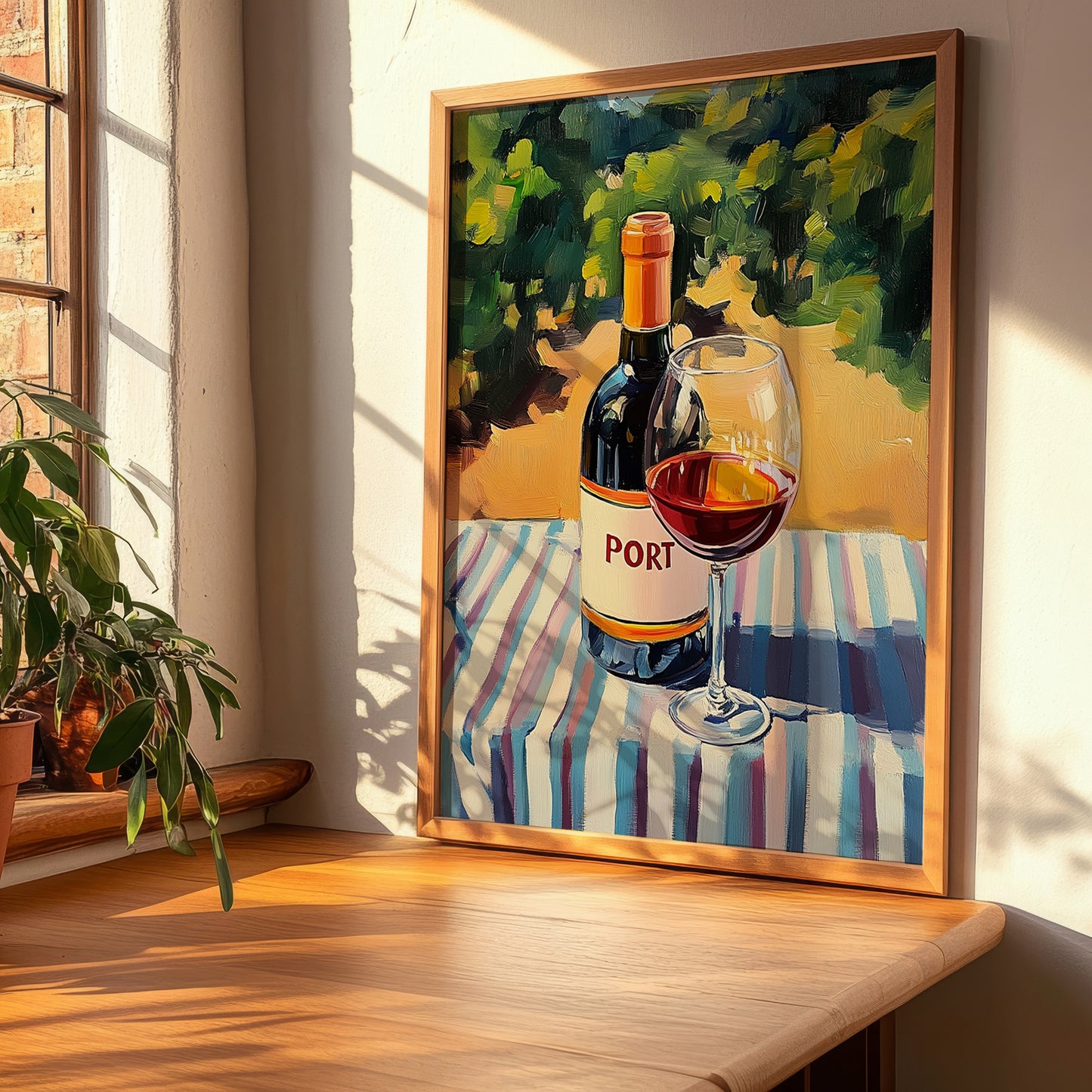 Port – Portuguese Hillside Café View, Portuguese Dessert Wine Wall Art, clean layout with no caption