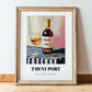 Tawny Port – on Striped Tablecloth, Portuguese Dessert Wine Wall Decor, in wooden frame leaning on the floor