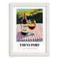 Tawny Port – Portuguese Hilltop Café Scene, Portuguese Dessert Wine Wall Decor, placed in minimal white frame
