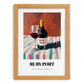 Ruby Port – on Striped Tablecloth, Portuguese Dessert Wine Wall Art, set in oak frame