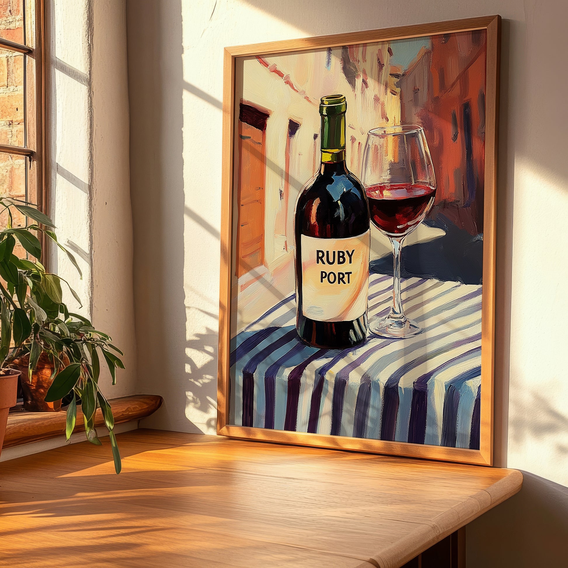 Ruby Port – Portuguese Street Café Scene, Portuguese Dessert Wine Print, clean layout with no caption