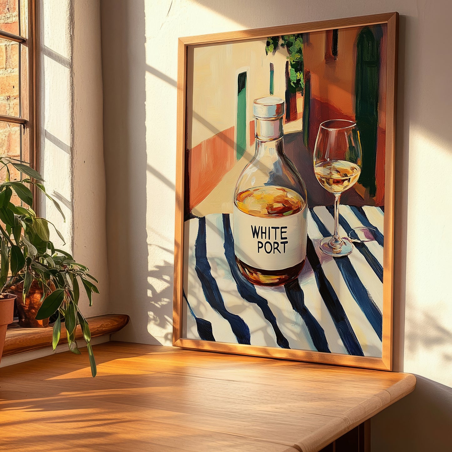 White Port – Portuguese Urban Café Scene, Portuguese Dessert Wine Wall Decor, clean layout with no caption