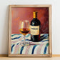 Madeira – on Striped Tablecloth, Portuguese Dessert Wine Print, no-text version framed in wood