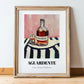 Aguardente – on Striped Tablecloth, Portuguese Spirit Wall Decor, in wooden frame leaning on the floor
