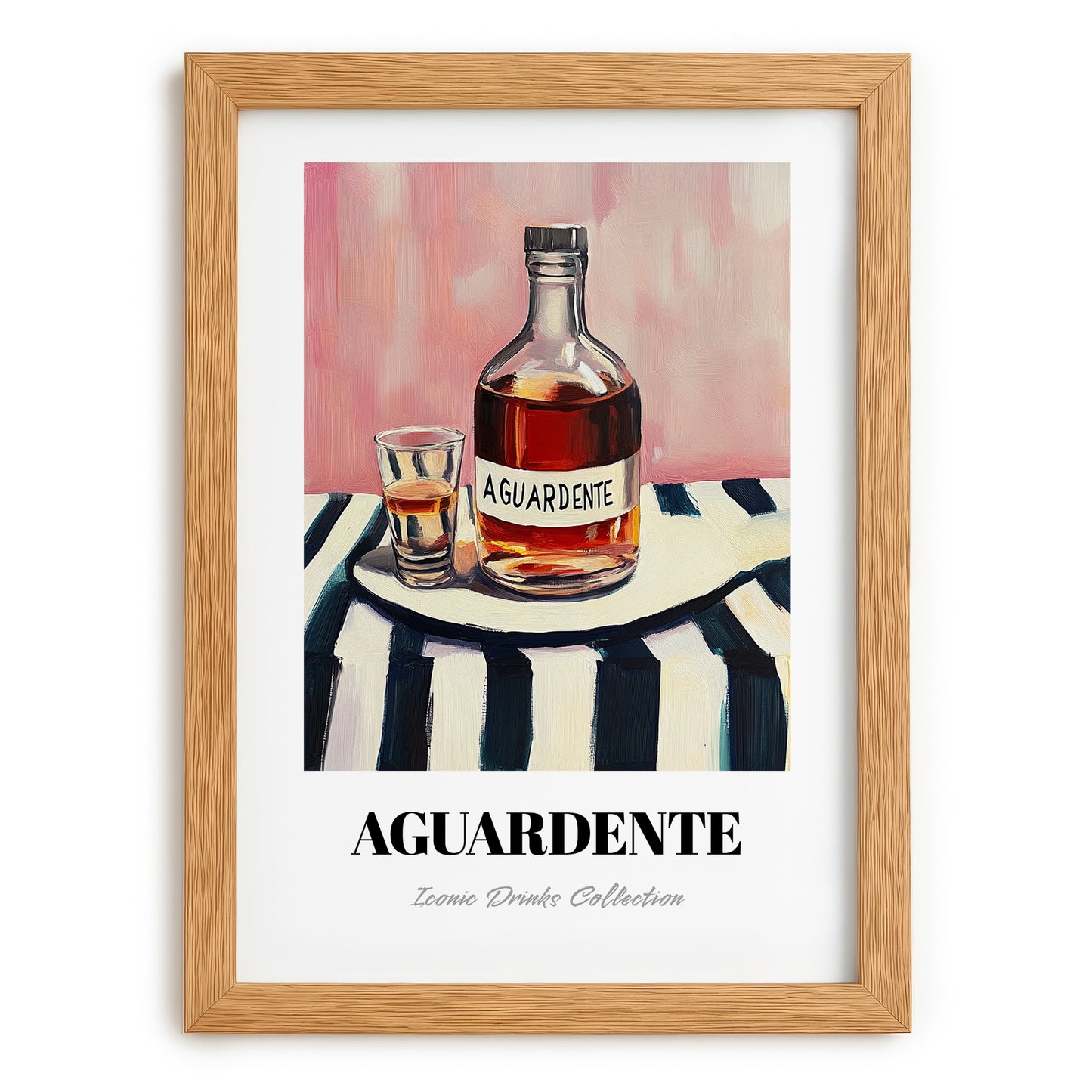 Aguardente – on Striped Tablecloth, Portuguese Spirit Wall Decor, set in oak frame