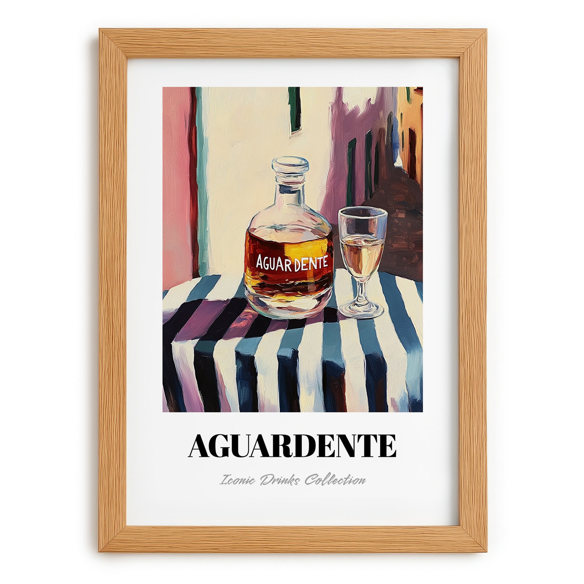 Aguardente – Portuguese Outdoor Café Scene, Portuguese Spirit Painting, set in oak frame