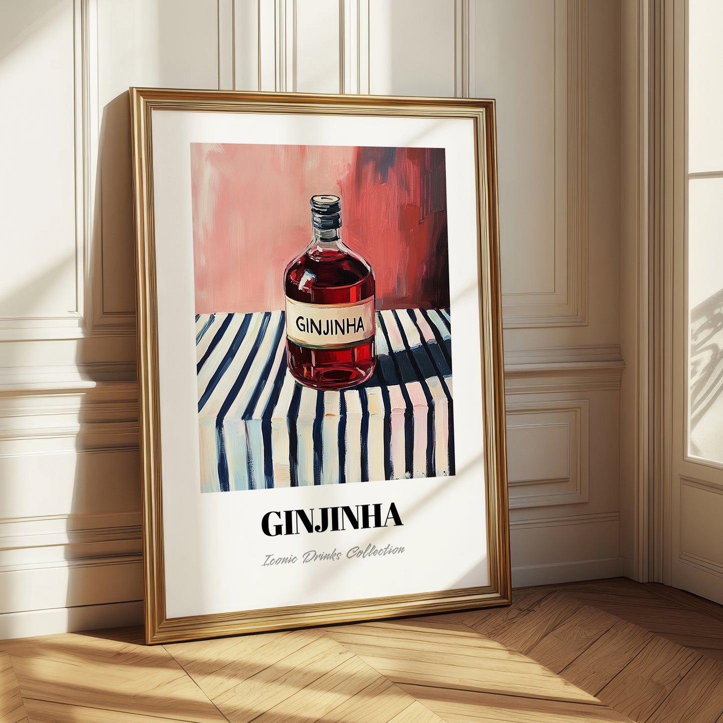 Ginjinha – on Striped Tablecloth, Portuguese Spirit Illustration