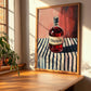 Ginjinha – on Striped Tablecloth, Portuguese Spirit Illustration, clean layout with no caption