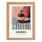 Ginjinha – on Striped Tablecloth, Portuguese Spirit Illustration, set in oak frame