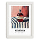 Ginjinha – on Striped Tablecloth, Portuguese Spirit Illustration, placed in minimal white frame