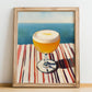 Poncha – Portuguese Coastal Café Moment, Portuguese Cocktail Illustration, no-text version framed in wood