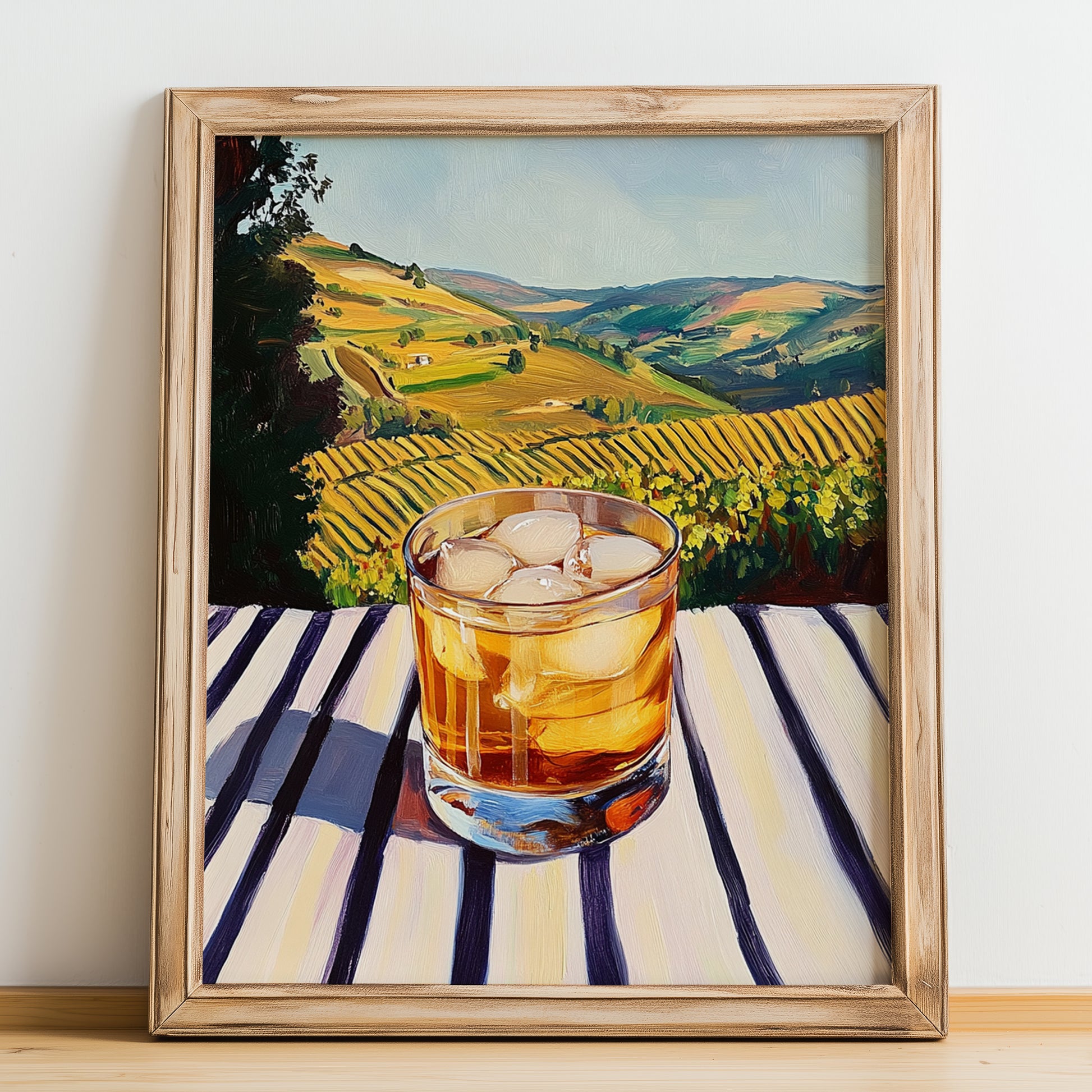 Porto Tónico – Portuguese Hilltop Table Scene, Portuguese Cocktail Wall Decor, no-text version framed in wood