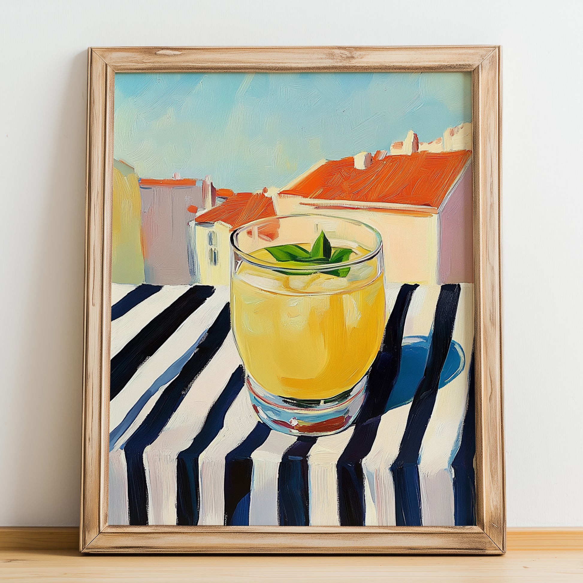 Limonada – Portuguese Café on the Corner, Portuguese Lemonade Art, no-text version framed in wood