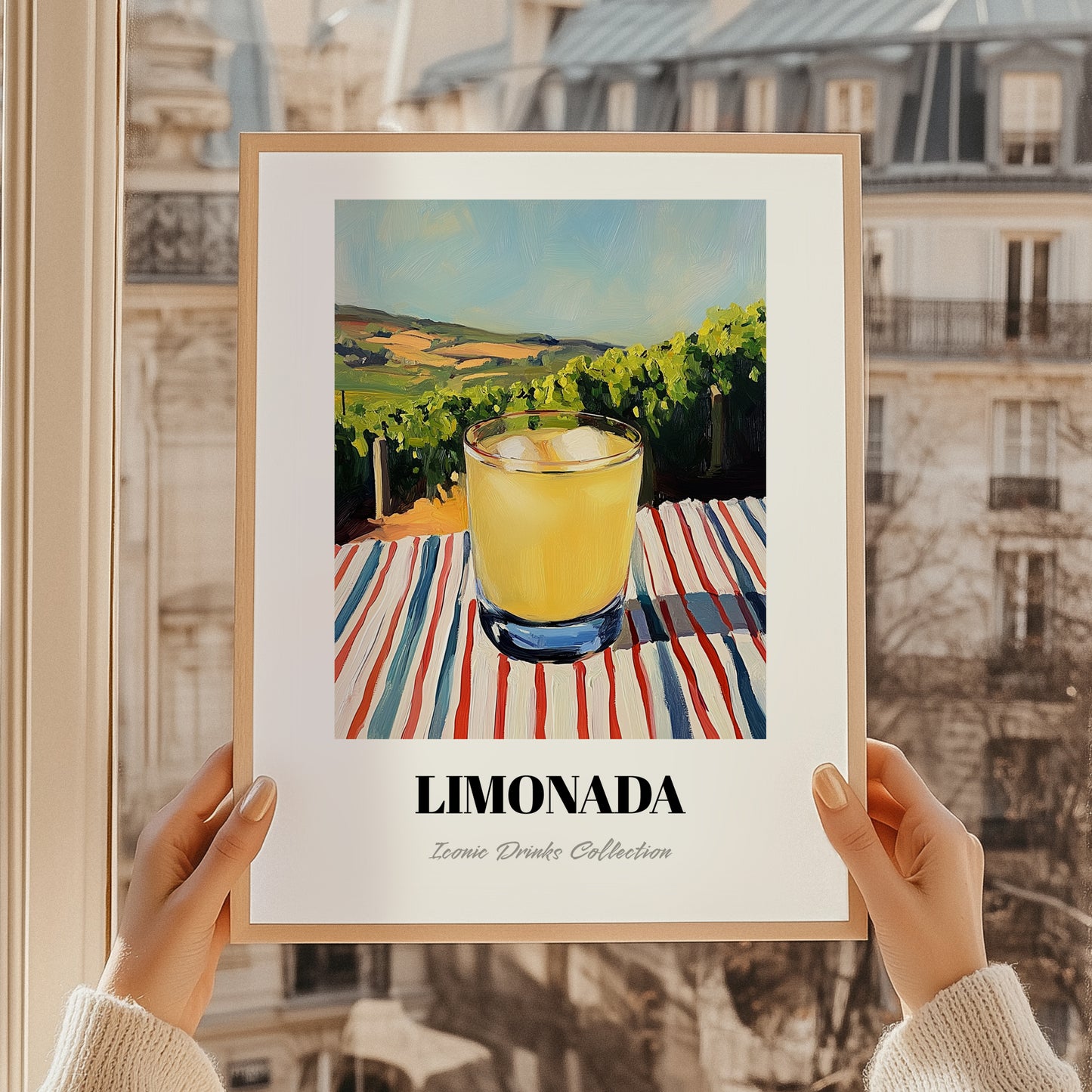 Limonada – Portuguese Hillside Café View, Portuguese Lemonade Painting, styled in a charming Paris street view