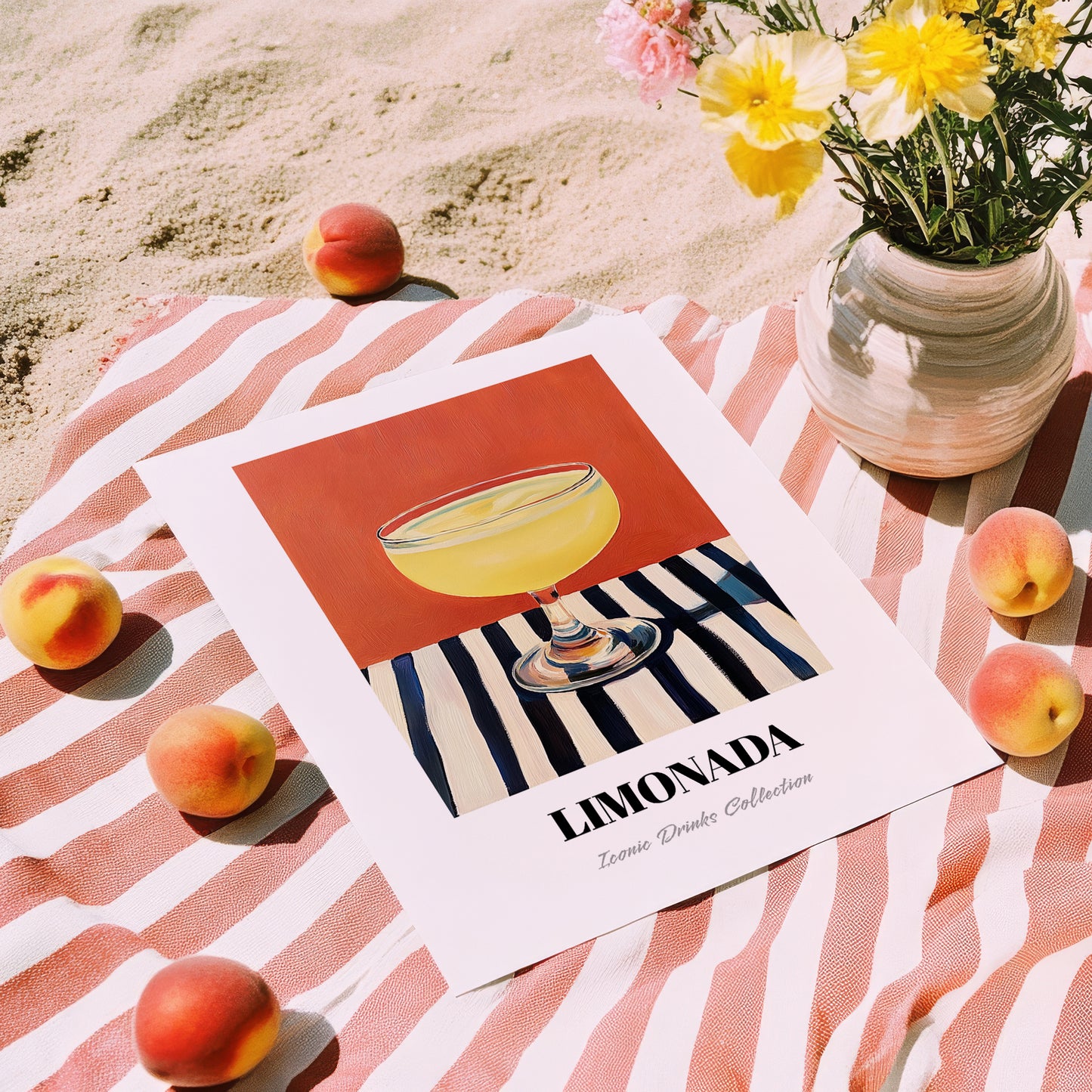 Limonada – on Striped Tablecloth, Portuguese Lemonade Decor, unframed on coastal sand