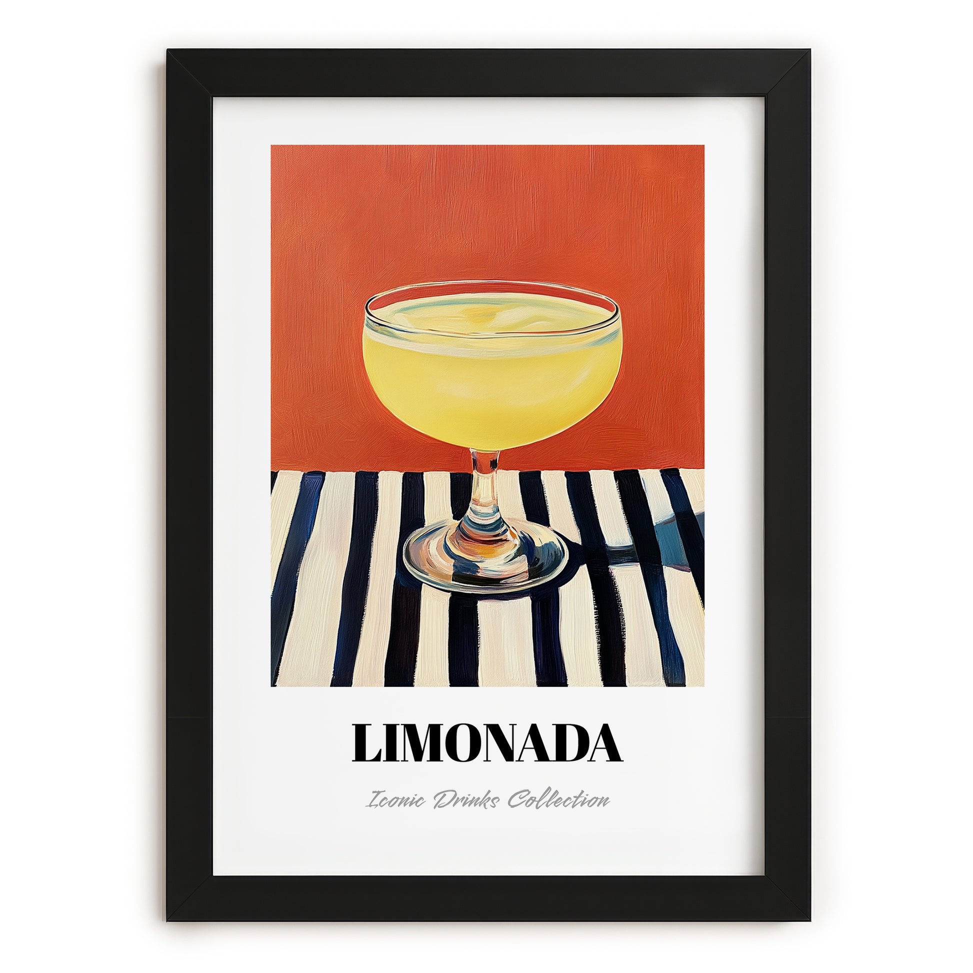 Limonada – on Striped Tablecloth, Portuguese Lemonade Decor, in sleek black frame
