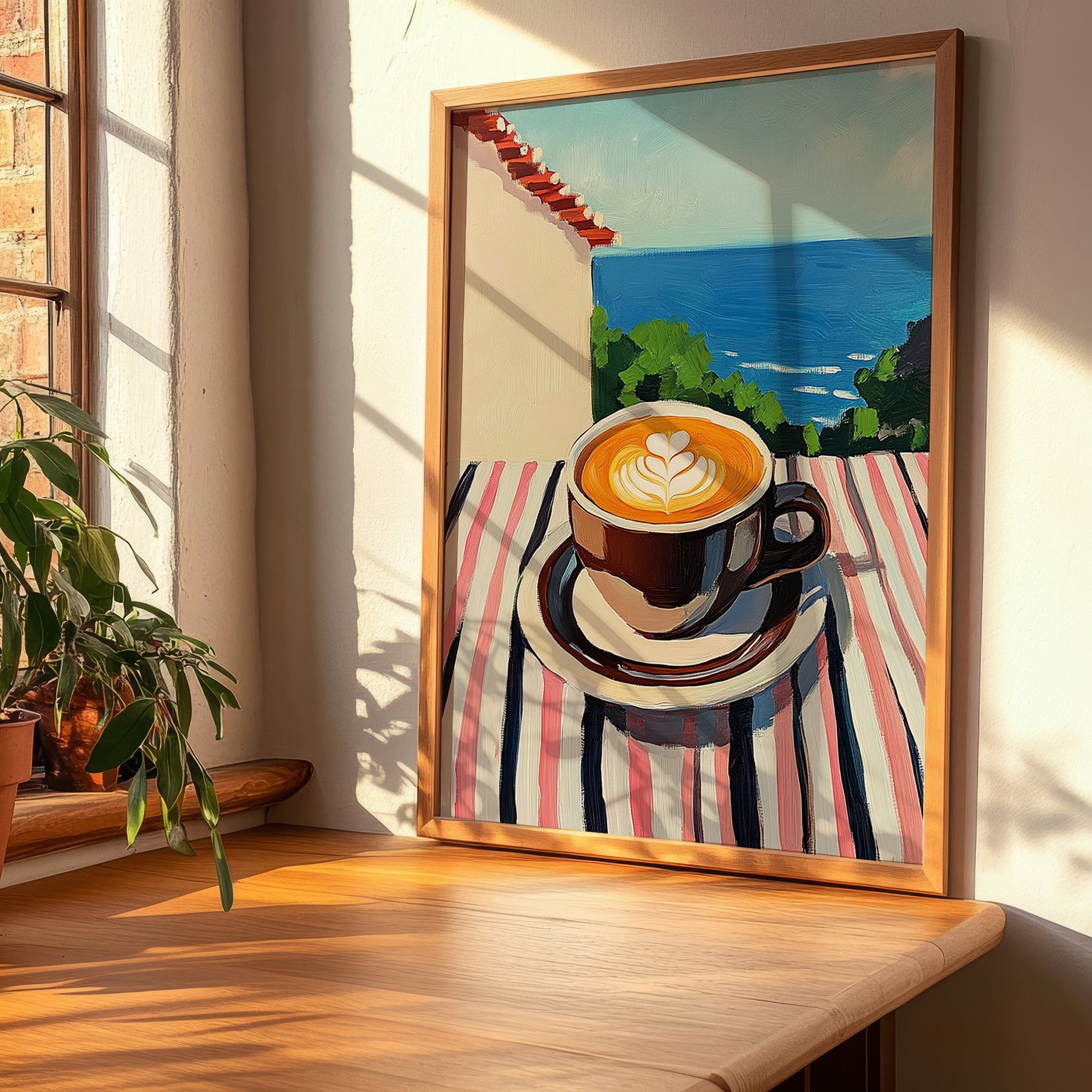 Bica – Portuguese Seaside Scene, Portuguese Coffee Wall Decor, clean layout with no caption