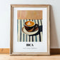 Bica – on Striped Tablecloth, Portuguese Coffee Still Life, in wooden frame leaning on the floor