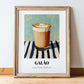 Galão – on Striped Tablecloth, Portuguese Coffee Wall Decor, in wooden frame leaning on the floor