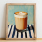 Galão – on Striped Tablecloth, Portuguese Coffee Wall Decor, no-text version framed in wood
