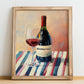 Agiorgitiko – on Striped Tablecloth, Greek Wine Wall Decor, no-text version framed in wood