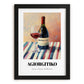 Agiorgitiko – on Striped Tablecloth, Greek Wine Wall Decor, in sleek black frame