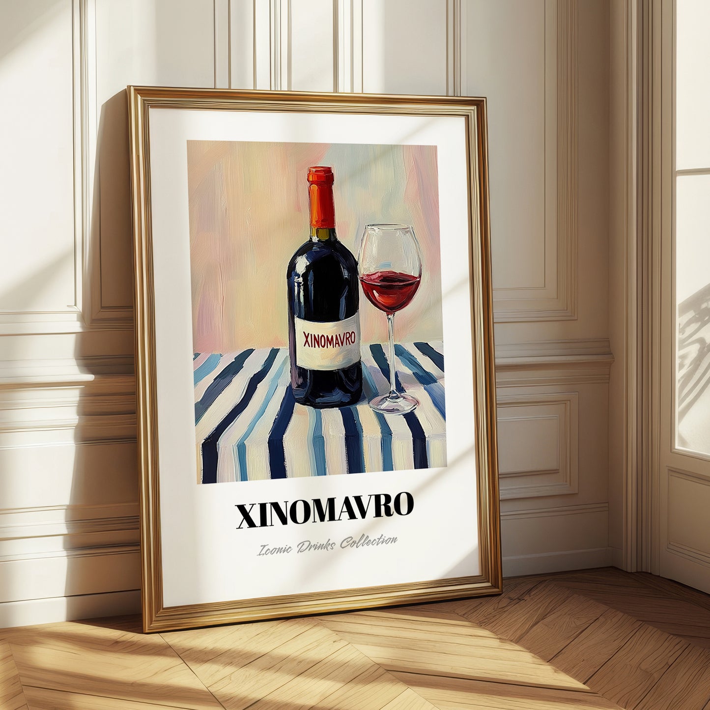 Xinomavro – on Striped Tablecloth, Greek Wine Wall Painting