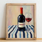 Xinomavro – on Striped Tablecloth, Greek Wine Wall Painting, no-text version framed in wood