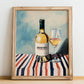 Assyrtiko – on Striped Tablecloth, Greek Wine Painting, no-text version framed in wood