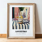 Assyrtiko – Greek Outdoor Café Scene, Greek Wine Still Life, in wooden frame leaning on the floor