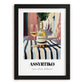 Assyrtiko – Greek Outdoor Café Scene, Greek Wine Still Life, in sleek black frame