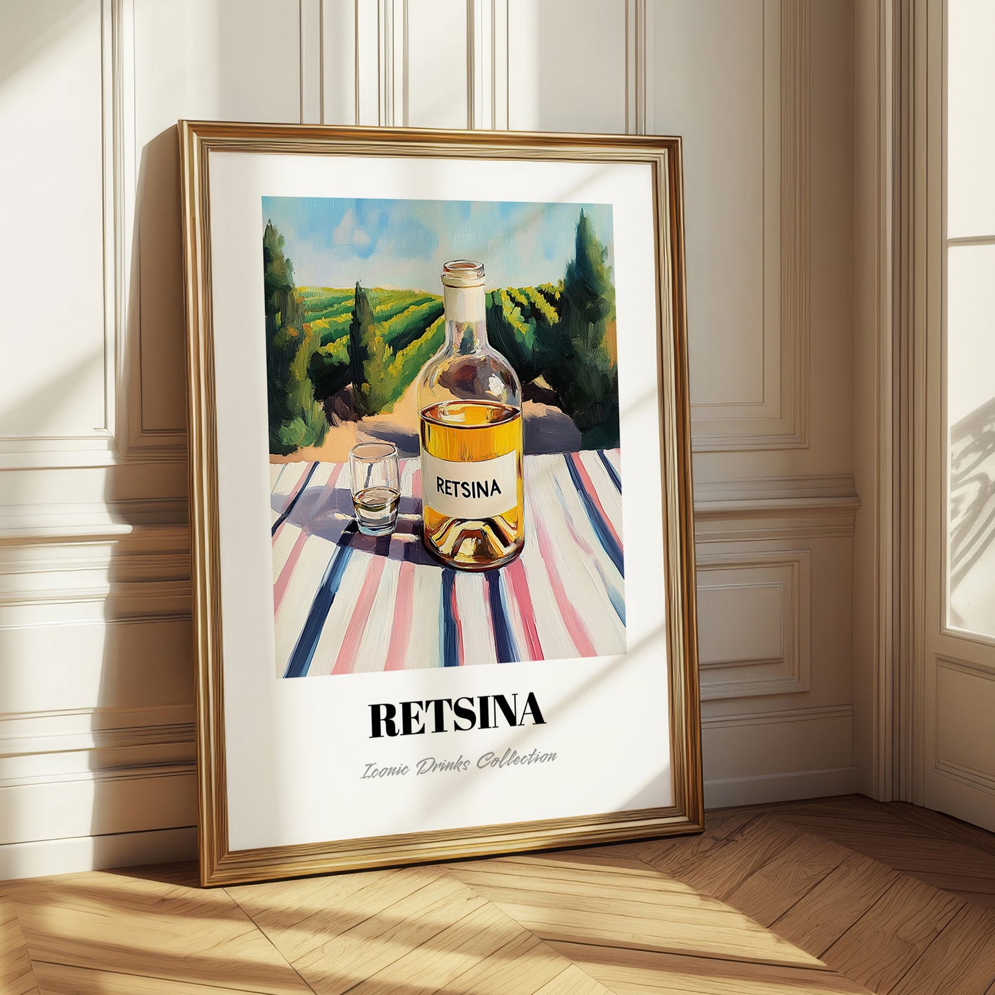 Retsina – Greek Hilltop Table Scene, Greek Wine Still Life