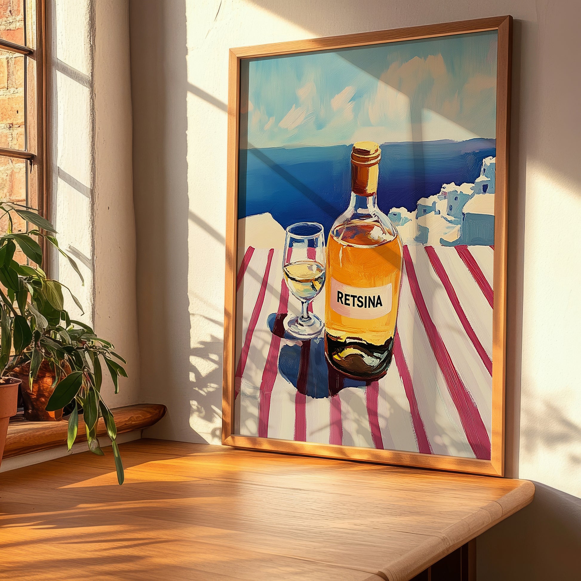 Retsina – Greek Coastal Table, Greek Wine Illustration, clean layout with no caption