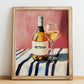 Retsina – on Striped Tablecloth, Greek Wine Wall Poster, no-text version framed in wood