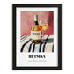 Retsina – on Striped Tablecloth, Greek Wine Wall Poster, in sleek black frame